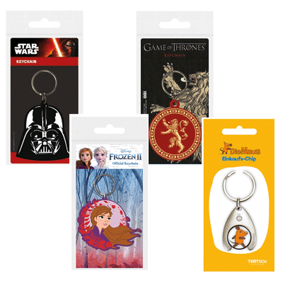 Schlüsselanhänger von starken Marken: Star Wars, Game of Thrones, Frozen II, Eiskönigin, Die Maus Schlüsselanhänger von starken Marken: Star Wars, Game of Thrones, Frozen II, Eiskönigin, Die Maus