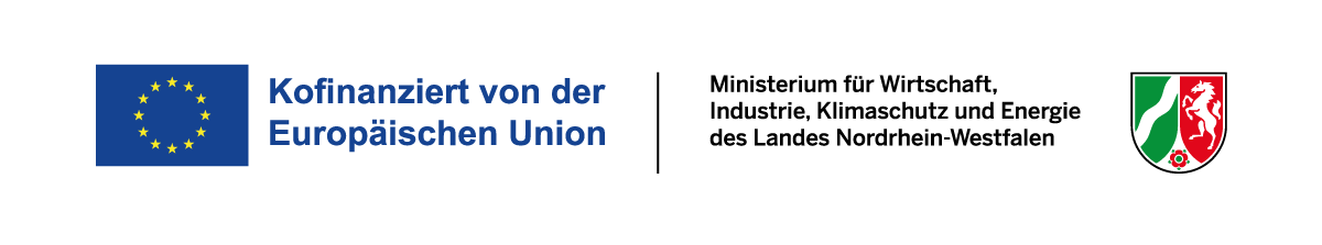 EFRE-Logo: Kofinanziert von der Europäischen Union. Ministerium für Wirtschaft, Industrie, Klimaschutz und Energie des Landes Nordrhein-Westfalen